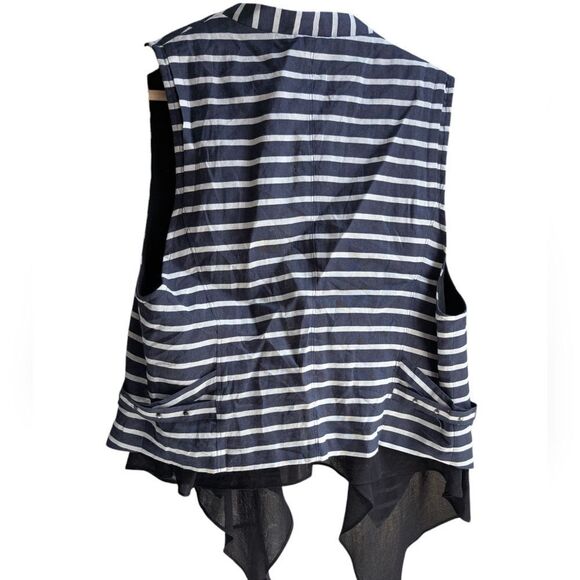 Linen Blend Navy Striped Waistcoat Vest Size M - Picture 8 of 12
